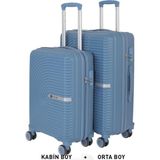 Mçs Bavul Orta ve Kabin 2li Set Kırılmaz Silikon Valiz V374 Skyblue - Sky Blue