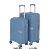 MÇS Bavul Orta ve Kabin 2li Set Kırılmaz Silikon Valiz V374 SkyBlue