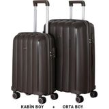 Mçs Bavul Orta Ve Kabin 2Li Set Silikon Valiz V305 Acıkahve