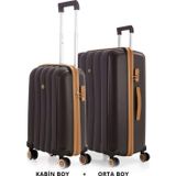 Mçs Bavul Orta Ve Kabin 2Li Set Silikon Valiz V305 Kahve/Şamp