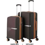 Mçs Bavul Orta ve Kabin 2li Set Silikon Valiz V374 Kahve/şamp - Acı Kahve - Şampanya