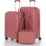 MÇS Polipropilen 3'lü Valiz Seti Büyük & Orta & Makyaj V305 - Pudra - Pembe