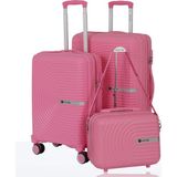 Mçs Polipropilen 3'lü Valiz Seti Orta & Kabin & Makyaj V374 - Pembe