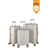 Mçs Unisex Polipropilen Kırılmaz 360 C Dönebilen 4 Çift Teker Extra Körüklü 3'lü Valiz Set - Kemik - Şampanya - Kabin Boy + Orta Boy + Büyük Boy