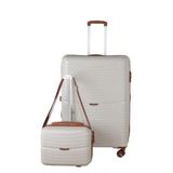 MÇS V379 Aura PP Valiz 75 cm + Makyaj Çantası Set, Kemik/Kahverengi