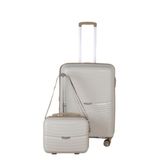 MÇS V379 Aura PP Valiz 75 cm + Makyaj Çantası Set, Kemik/Şampanya