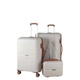 MÇS V379 Aura PP Valiz Seti 65 cm + 75 cm + Makyaj Çantası, Kemik/Kahverengi