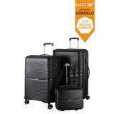 MÇS V379 Aura PP Valiz Seti 65 cm + 75 cm + Makyaj Çantası, Siyah