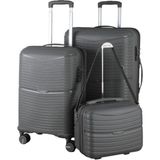 MÇS V379 Aura Y.üretim Pp Valiz 55 cm + 65 cm + Makyaj Siyah Set - Gri