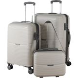 MÇS V379 Aura Y.üretim Pp Valiz 55 cm + 65 cm + Makyaj Siyah Set - Kemik - Gri
