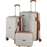 MÇS V379 Aura Y.üretim Pp Valiz 55 cm + 65 cm + Makyaj Siyah Set - Kemik - Kahverengi