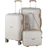 MÇS V379 Aura Y.üretim Pp Valiz 55 cm + 65 cm + Makyaj Siyah Set - Kemik - Şampanya
