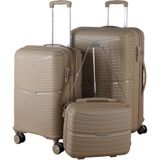 MÇS V379 Aura Y.üretim Pp Valiz 55 cm + 65 cm + Makyaj Siyah Set - Şampanya