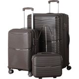 MÇS V379 Aura Y.üretim Pp Valiz 55 cm + 75 cm + Makyaj Siyah Set - Acı Kahve