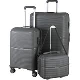 MÇS V379 Aura Y.üretim Pp Valiz 55 cm + 75 cm + Makyaj Siyah Set - Gri