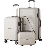 MÇS V379 Aura Y.üretim Pp Valiz 55 cm + 75 cm + Makyaj Siyah Set - Kemik - Acı Kahverengi