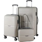 MÇS V379 Aura Y.üretim Pp Valiz 55 cm + 75 cm + Makyaj Siyah Set - Kemik - Gri