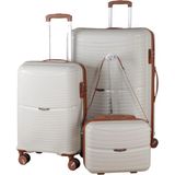 MÇS V379 Aura Y.üretim Pp Valiz 55 cm + 75 cm + Makyaj Siyah Set - Kemik - Kahverengi
