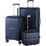 MÇS V379 Aura Y.üretim Pp Valiz 55 cm + 75 cm + Makyaj Siyah Set - Lacivert