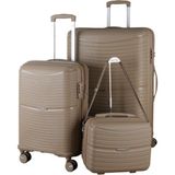 MÇS V379 Aura Y.üretim Pp Valiz 55 cm + 75 cm + Makyaj Siyah Set - Şampanya
