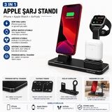 McStorey 3'ü 1 Arada iPhone & Apple Watch & AirPods Şarj Standı Uyumlu– Metal Çoklu Şarj İstasyonu, 20 W Adaptörlü Hızlı Şarj, 2 m Lightning/USB‑C Kablo, Masaüstü Telefon Standı Siyah