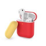 McStorey AirPods 1–2 Nesil Uyumlu Silikon Kılıf – Mat Yumuşak Doku, Darbe Emici, Kaymaz Yüzey, Kablosuz Şarj Destekli, Yedek Üst Kapak Hediyeli Koruyucu Kılıf Kırmızı