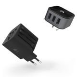 McStorey Dünya Priz Adaptörü, Seyahat Adaptörü, Universal Priz Dönüştürücü, 150+ Ülke Uyumlu, USB-C ve 2 USB-A Çoklu Şarj, US UK EU AU, Siyah