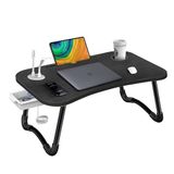 McStorey Katlanabilir Laptop Masası, USB Hub'lı LED Işıklı USB Fanlı Dizüstü Bilgisayar Sehpası, Tablet Standlı, Bardak Tutuculu, Çekmeceli Ev Yatak Çalışma Masası 60x40 cm Siyah