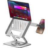 McStorey Laptop Stand Karbon Çelik 360° Döner Ergonomik Yükseklik Ayarlı Soğutucu Magsafe Telefon Tutuculu Gizlenebilir - Gümüş
