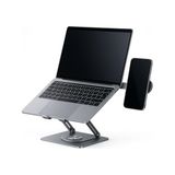 McStorey Laptop Stand Karbon Çelik 360° Döner Ergonomik Yükseklik Ayarlı Soğutucu MagSafe Uyumlu Telefon Tutuculu Gizlenebilir Notebook Tablet Uyumlu 10-17.3 inç Gri