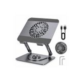 Mcstorey Laptop Standı Soğutuculu Alüminyum Notebook Yükseltici 360° Döner Katlanabilir Ergonomik Laptop Tutucu Ayarlanabilir MacBook Notebook Tablet Standı 10-17.3 İnç Gri