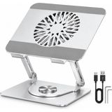 McStorey Laptop Standı Soğutuculu Alüminyum Notebook Yükseltici 360° Döner Katlanabilir Ergonomik Laptop Tutucu Ayarlanabilir MacBook Notebook Tablet Standı 10-17.3 İnç Gümüş