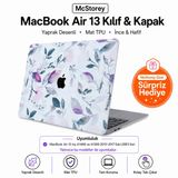 McStorey MacBook Air 13 İnç Kılıf A1369 A1466 Uyumlu Mor Çiçek Desenli Hard Case Sert Koruyucu Kapak Floral Printed Laptop Case 2010-2017 Beyaz