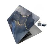 McStorey MacBook Air 13 İnç Kılıf A1932 A2179 A2337 M1 Uyumlu Hard Case Sert Koruyucu Laptop Kılıfı Lacivert Gold Mermer Desenli