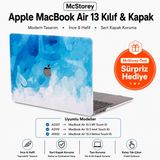 McStorey MacBook Air 13 İnç Kılıf A2337 M1 A2179 A1932 Uyumlu Hard Case Sert Kapak Suluboya Desenli UV Baskılı Koruyucu Kılıf İnce Hafif Laptop Kılıfı Açık Mavi