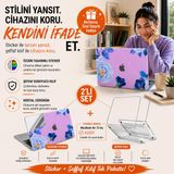 McStorey MacBook Air 13 İnç M1 A2337 Şeffaf Kılıf, Kristal Hard Case 3'lü Premium Koruma Seti, 3M Blue Blossom Sticker + USB-C USB Adaptör, İnce Hafif Darbe ve Çizilme Korumalı, Tam Uyum Açık Lila