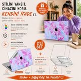 McStorey MacBook Air 13 İnç M1 A2337 Şeffaf Kılıf, Kristal Hard Case 3'lü Premium Koruma Seti, 3M Blue Blossom Sticker + USB-C USB Adaptör, İnce Hafif Darbe ve Çizilme Korumalı, Tam Uyum Açık Pembe