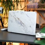 McStorey MacBook Air 13 İnç Sert Kılıf A1932 A2179 A2337 M1 Uyumlu Hard Case Koruyucu Laptop Kılıfı Beyaz Mermer Desenli