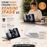 McStorey MacBook Air 13,6 inç M2 M3 M4 M5 A2681 A3113 A3240 A3449 Kristal Şeffaf Sert Kılıf + 3M Kedili Sticker + USB-C Adaptör Hediyeli Set