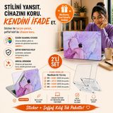 McStorey MacBook Air 13,6 inç M2 M3 M4 M5 A2681 A3113 A3240 A3449 Kristal Şeffaf Sert Kılıf, Geometrik Mermer Desenli 3M Sticker USB-C Adaptör Hediyeli Set