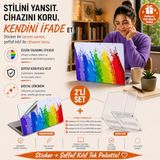 McStorey MacBook Air 13,6 inç M2 M3 M4 M5 A2681 A3113 A3240 A3449 Kristal Şeffaf Sert Kılıf, Rainbow Splash 3M Sticker USB-C Adaptör Hediyeli Set