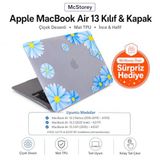 McStorey MacBook Air M1 Kılıfı 13 İnç A2337 A2179 A1932 Uyumlu Sert Kapak Hard Case Koruyucu Kılıf MacBook Air 13 İnç Kılıfı Çizilmez Darbe Koruyucu Mat Baskılı Çiçek Desenli Açık Mavi