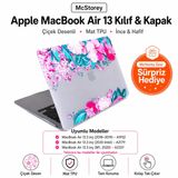 McStorey MacBook Air M1 Kılıfı 13 İnç A2337 A2179 A1932 Uyumlu Sert Kapak Hard Case Koruyucu Kılıf MacBook Air 13 İnç Kılıfı Çizilmez Darbe Koruyucu Mat Baskılı Çiçek Desenli Açık Pembe