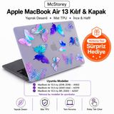 McStorey MacBook Air M1 Kılıfı 13 İnç A2337 A2179 A1932 Uyumlu Sert Kapak Hard Case Koruyucu Kılıf MacBook Air 13 İnç Kılıfı Çizilmez Darbe Koruyucu Mat Baskılı Çiçek Desenli Mor