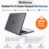 McStorey MacBook Pro 13 Darbe Korumalı Kılıf A1706 A1708 A1989 A2159 A2251 A2289 A2338 M1 M2 Uyumlu Mat Sert Kapak Koruyucu Kılıf Siyah