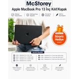 McStorey MacBook Pro 13 İnç Kılıf A2338 M1 M2 Uyumlu Deri Dokulu Sert Koruyucu Hard Case A1706 A1708 A1989 A2159 A2251 A2289 Siyah