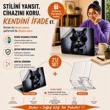 McStorey MacBook Pro 13 İnç Kristal Parlak Şeffaf Sert Kılıf Hard Case A2338 M1 M2 A2251 A2289 Uyumlu + Kedi Desenli 3M Sticker + Şeffaf Klavye Koruyucu 3'lü Set Siyah