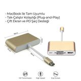 McStorey USB C HDMI VGA Adaptör 3'ü 1 Arada USB-C Görüntü Dönüştürücü 4K HDMI 1080P VGA USB-C PD Şarj Destekli MacBook Air Pro iPad Windows Laptop Type C Hub