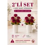 MD Aspiz Flowers 2 Demet Yapay Çiçek 5li Lüks Kırmızı Gül Demeti 32cm ( Saksısız ) Bitki Gelin Buketi tek isteme