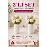 MD Aspiz Flowers 2 Demet Yapay Çiçek 5li Lüks krem Gül Demeti 32cm ( Saksısız ) Bitki Gelin Buketi tek isteme